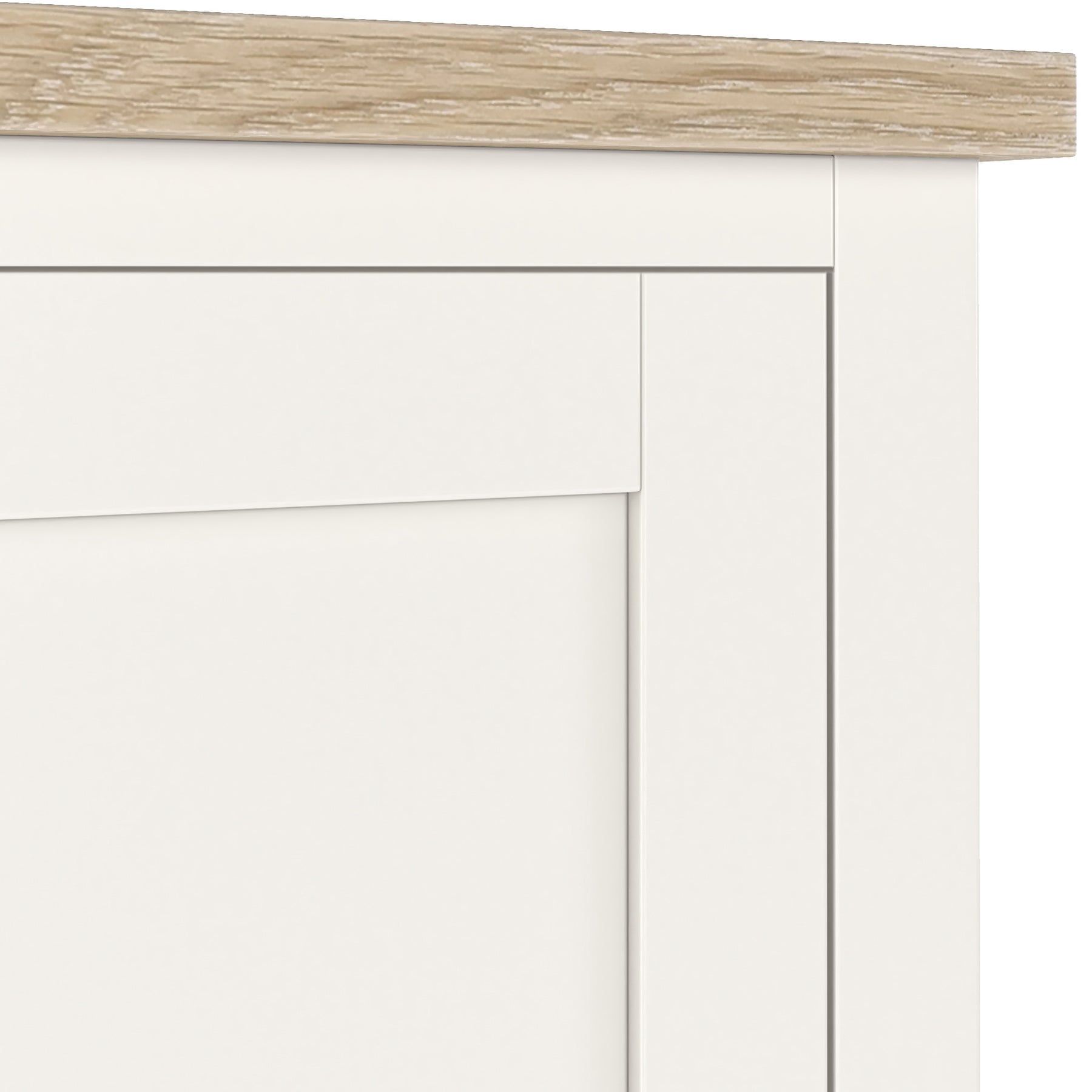 Farrow Coconut White Kitchen Larder Unit with washed oak top and wooden handles