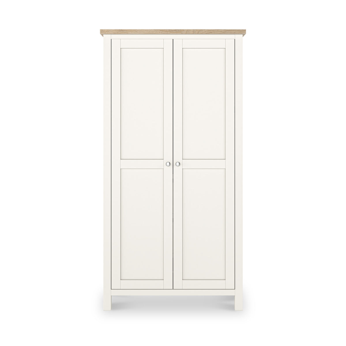 Farrow Coconut White Kitchen Larder Unit with washed oak top and metal handles from Roseland Furniture