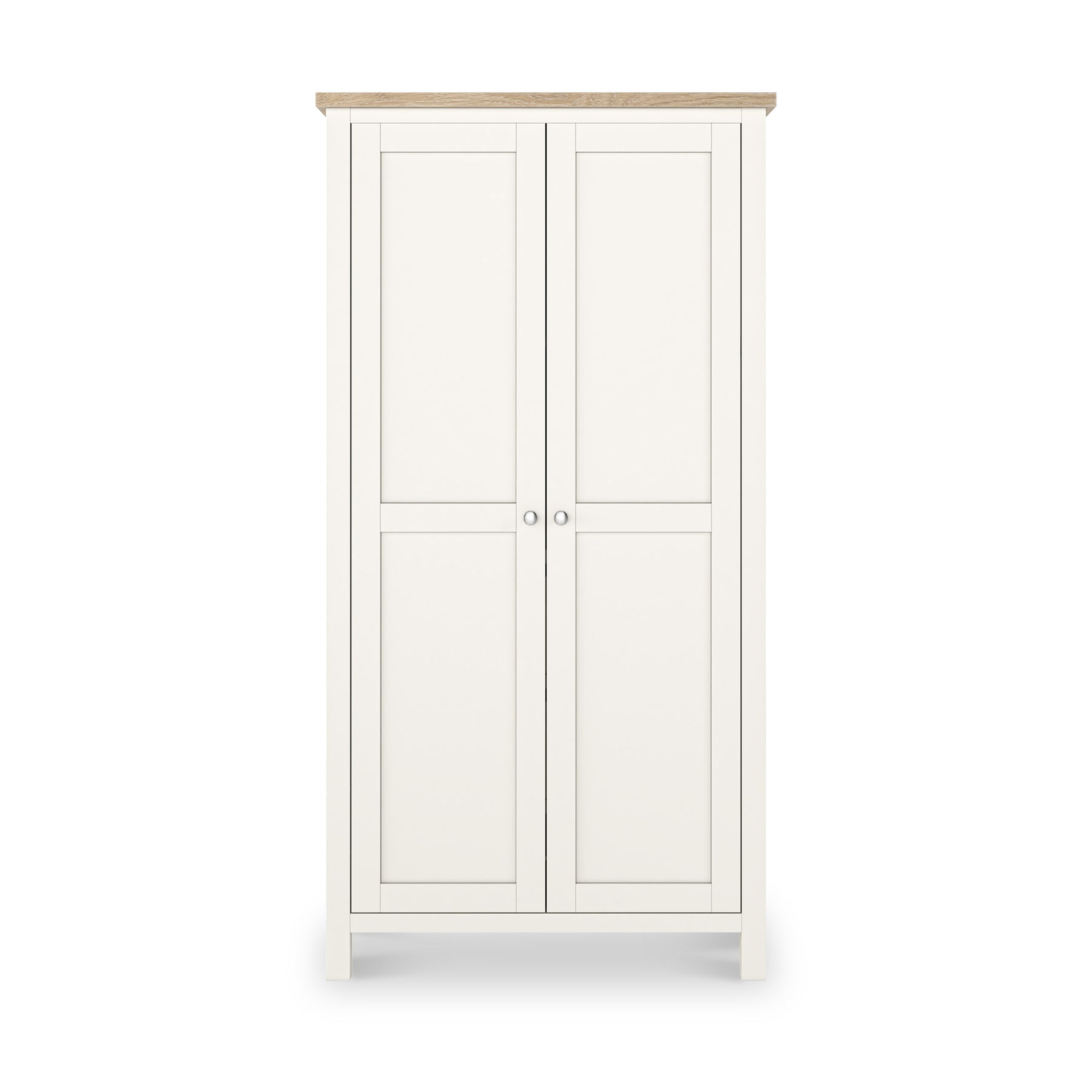 Farrow Coconut White Kitchen Larder Unit with washed oak top and metal handles from Roseland Furniture