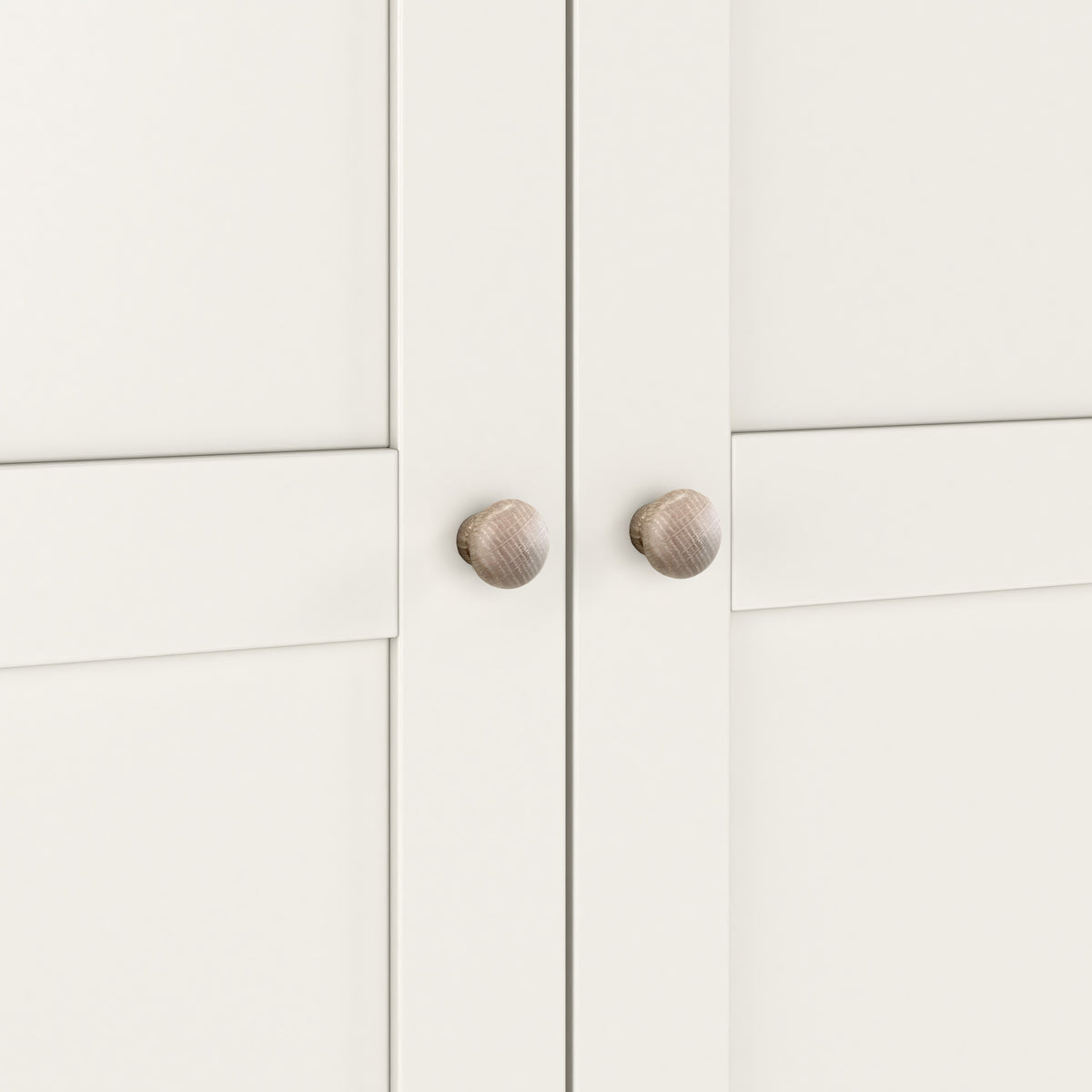 Farrow Coconut White Kitchen Larder Unit with washed oak top and wooden handles