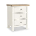 Farrow Coconut White Bedside Table from Roseland Furniture - angle view with silver handles