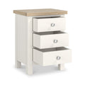 Farrow Coconut White Bedside Table from Roseland Furniture - drawers open and silver handles