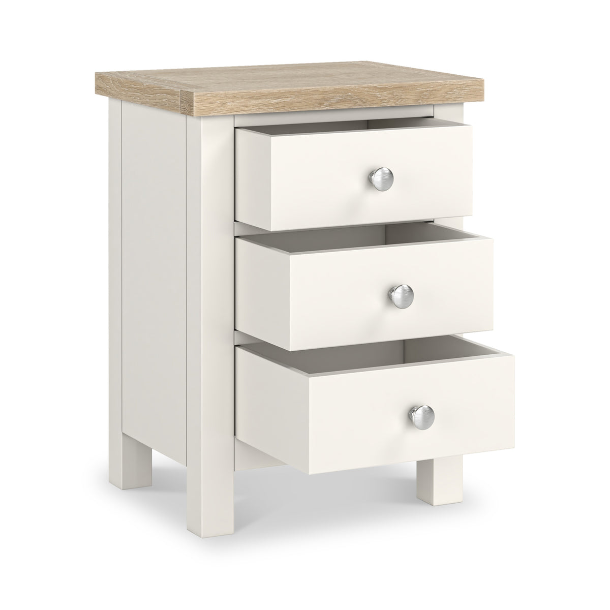 Farrow Coconut White Bedside Table with metal handles from Roseland