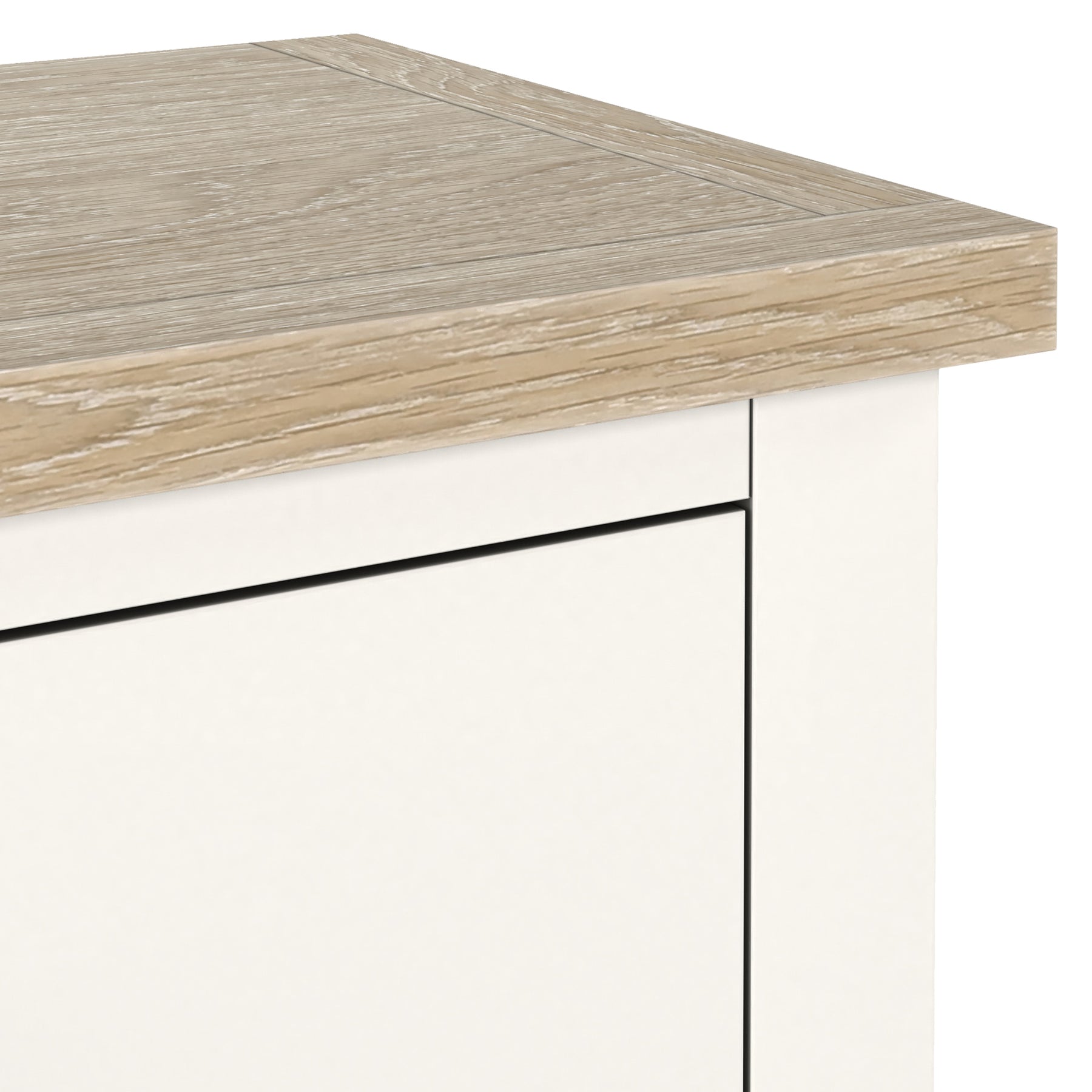 Farrow Coconut White Bedside Table from Roseland Furniture - close up of wooden top