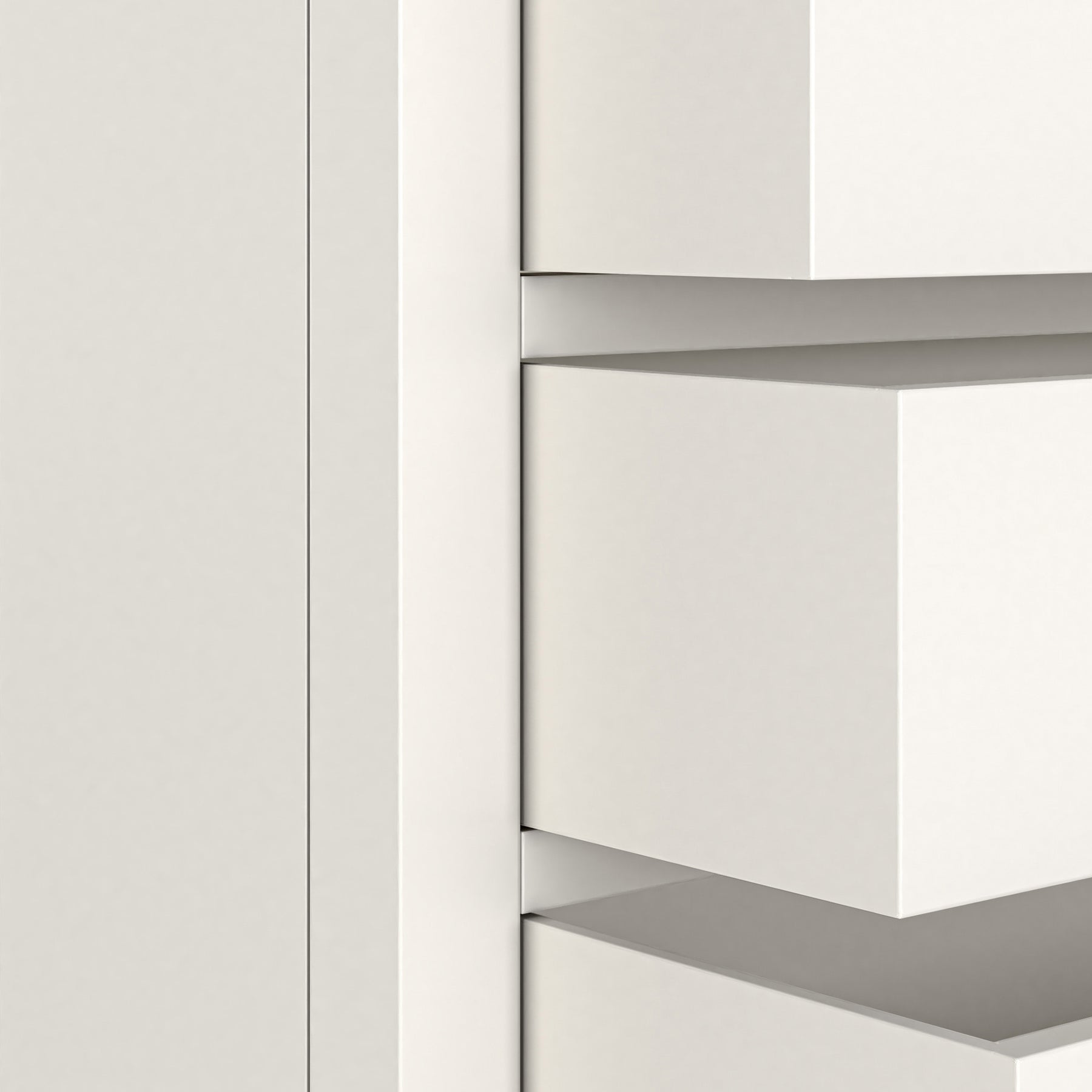 Farrow Coconut White Bedside Table from Roseland Furniture - close up of drawers