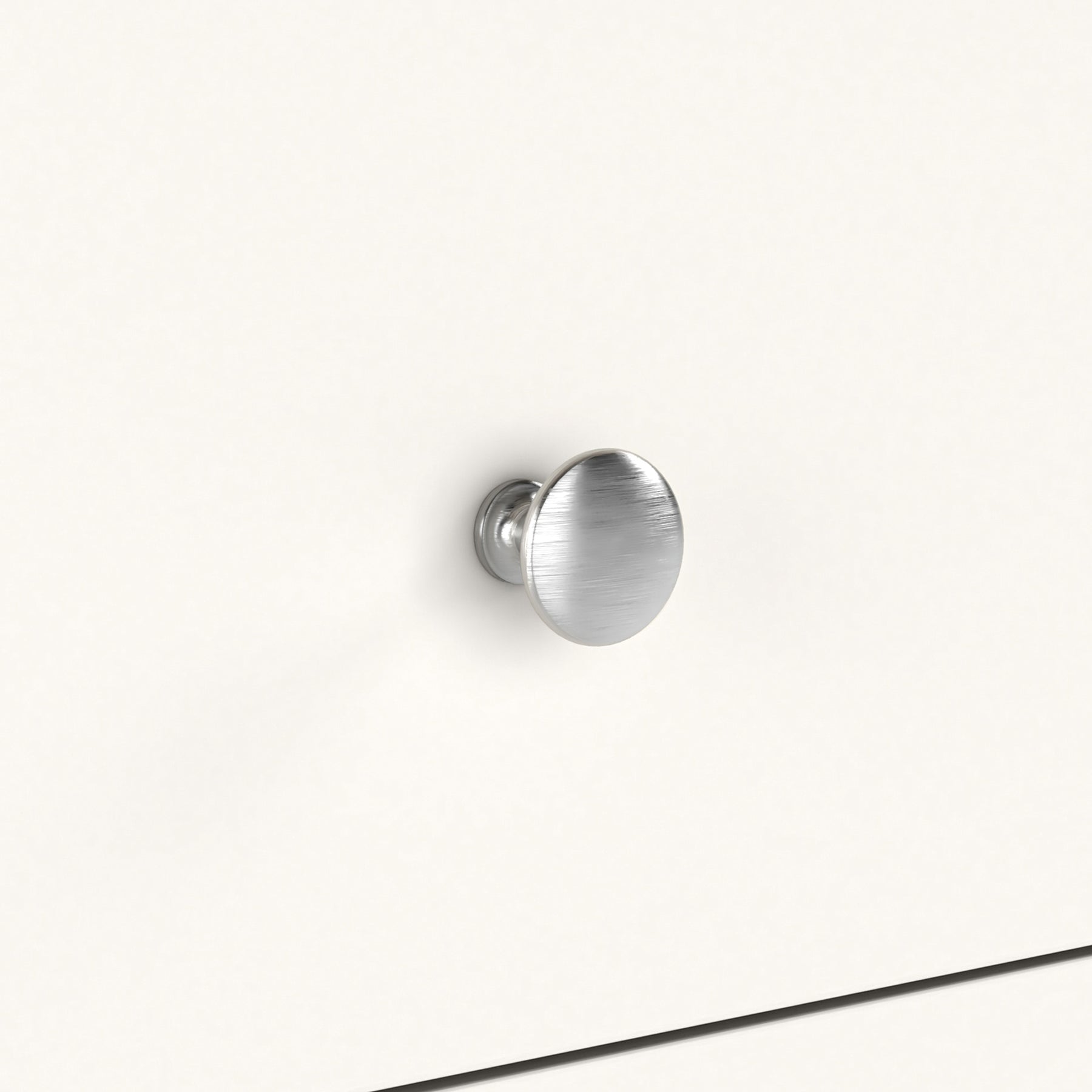 Farrow Coconut White Bedside Table from Roseland Furniture - close up of silver handles