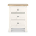 Farrow Coconut White Bedside Table from Roseland Furniture - Front view with silver handles