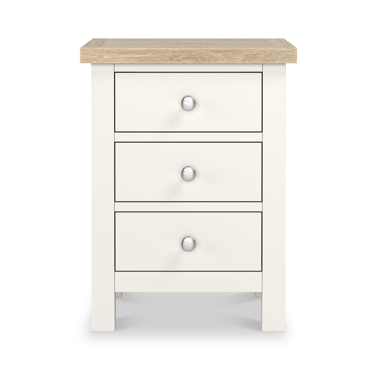 Farrow Coconut White Bedside Table with metal handles from Roseland