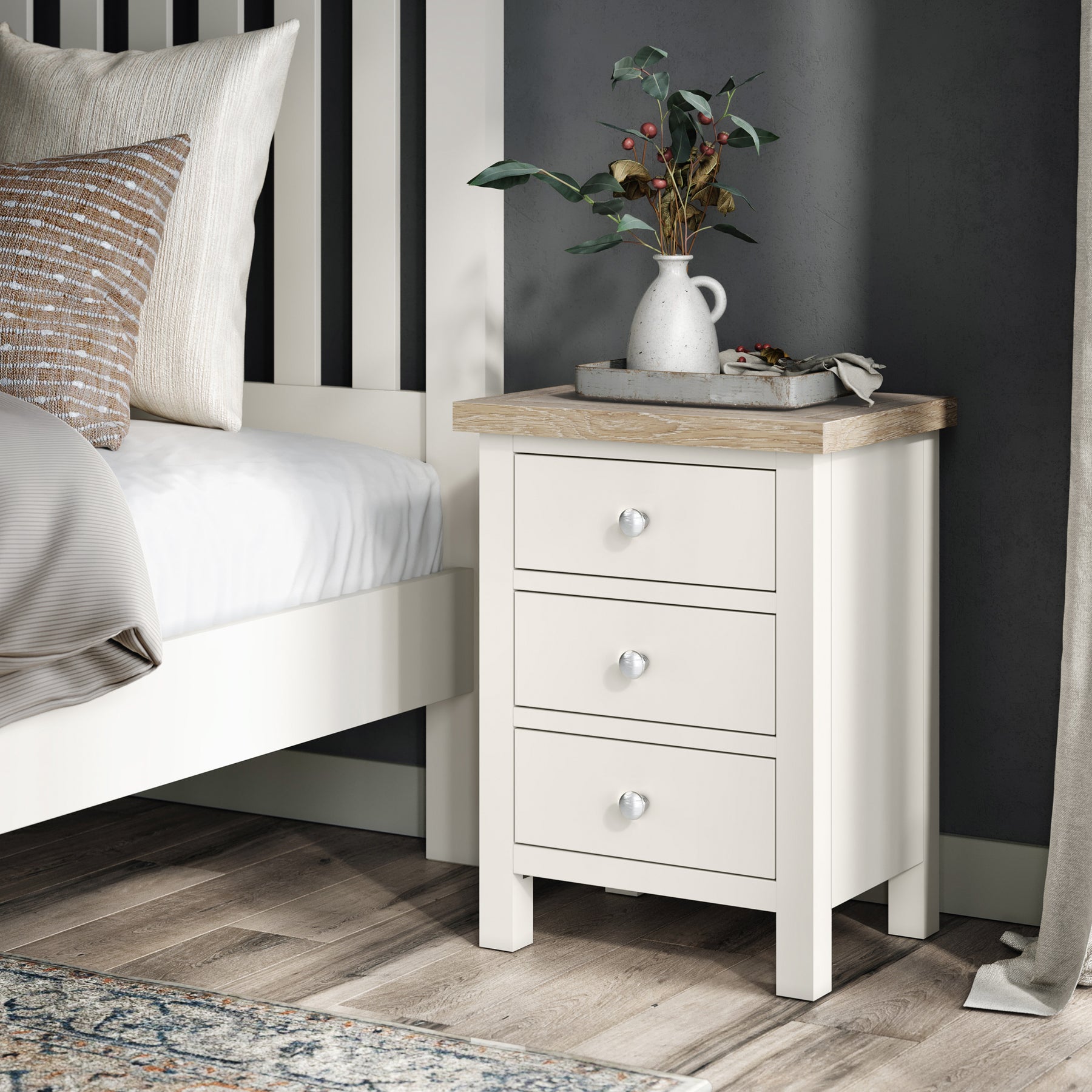 Farrow Coconut White Bedside Table from Roseland Furniture - Lifestyle Shot