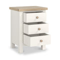 Farrow Coconut White Bedside Table from Roseland Furniture - drawers open and wooden handles