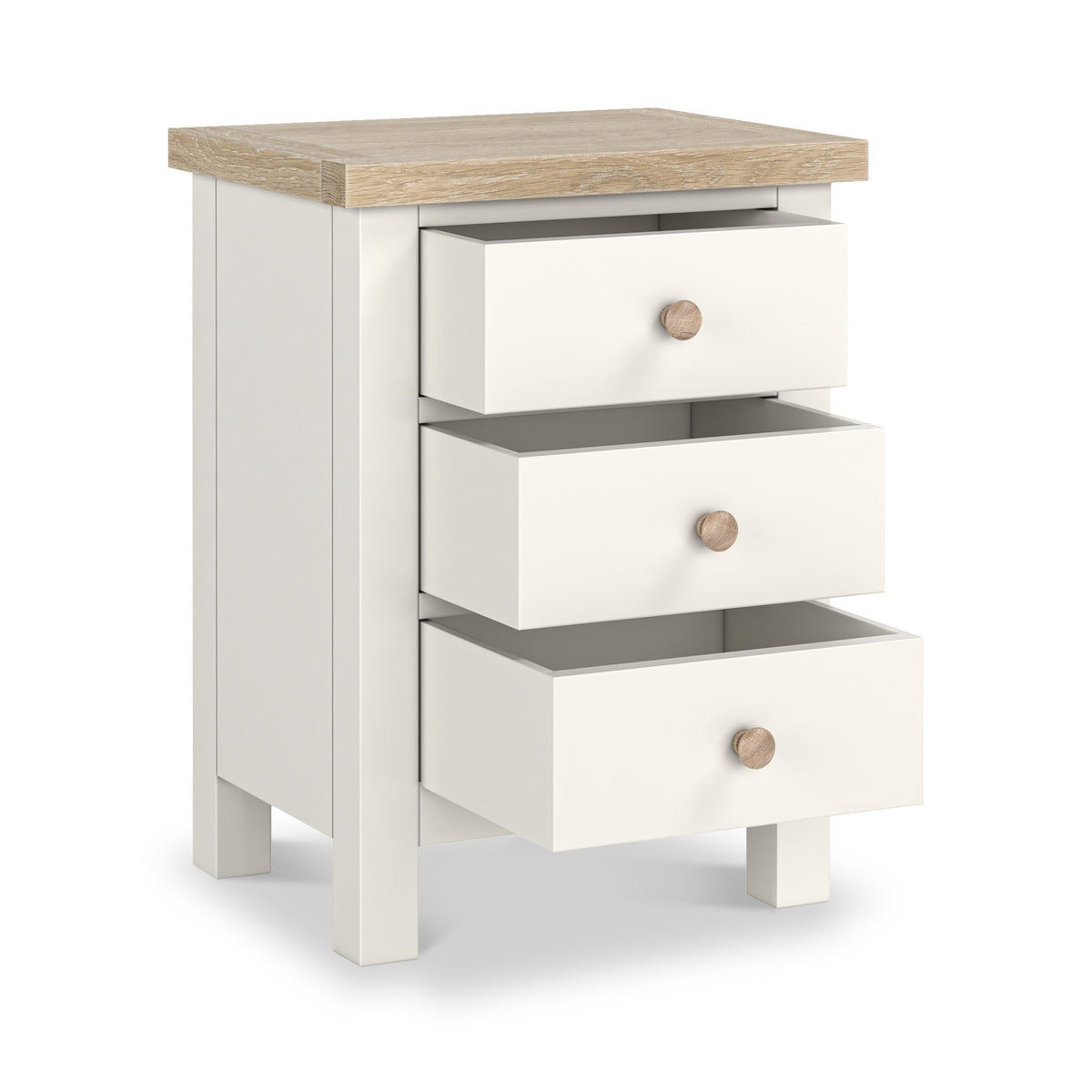 Farrow Coconut White Bedside Table with wooden handles from Roseland