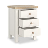 Farrow Coconut White Bedside Table with wooden handles from Roseland