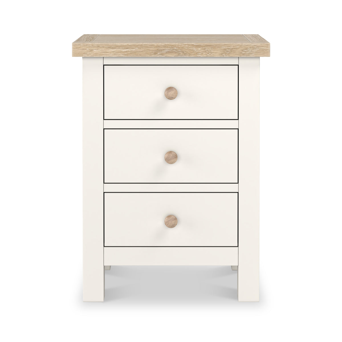 Farrow Coconut White Bedside Table with wooden handles from Roseland