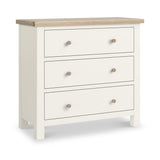 Farrow Coconut White 3 Drawer Chest with Washed Oak Top and wooden handles from Roseland Furniture