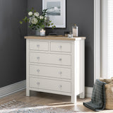 Farrow Coconut White with Washed Oak Top and metal handles 2 Over 3 Chest Of Drawers from Roseland Furniture