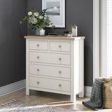 Farrow Coconut White with Washed Oak Top and wooden handles 2 Over 3 Chest Of Drawers from Roseland Furniture