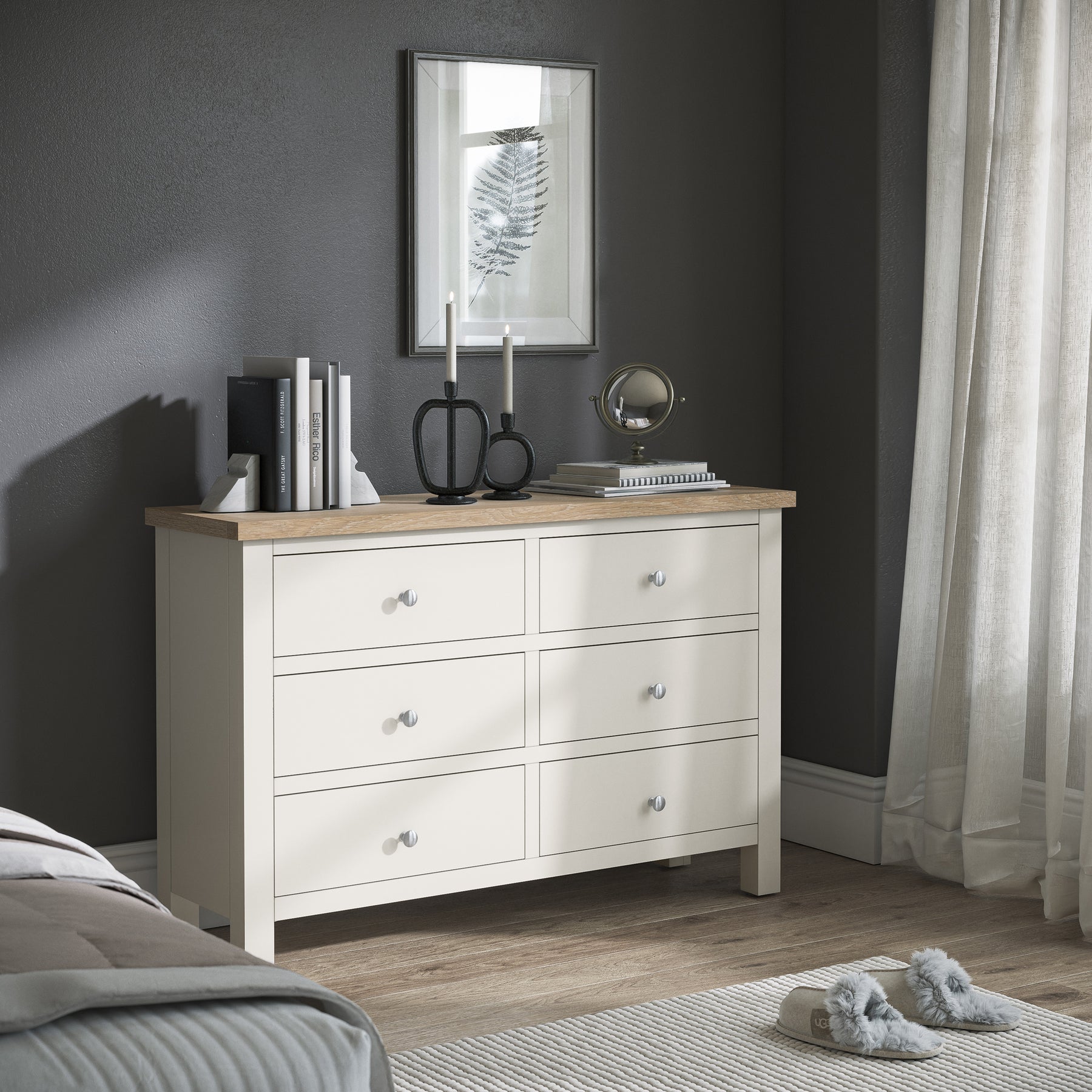 Farrow Coconut White 6 Drawer Chest of Drawers with metal handles from Roseland Furniture
