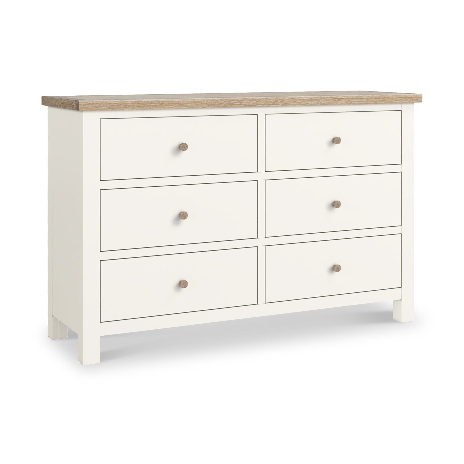 Farrow Coconut White 6 Drawer Chest of Drawers with wooden handles from Roseland Furniture