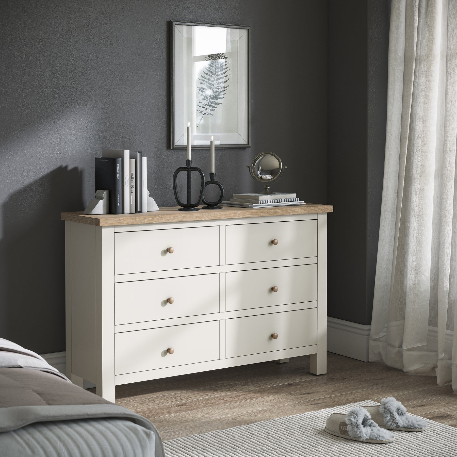 Farrow Coconut White 6 Drawer Chest of Drawers with wooden handles from Roseland Furniture