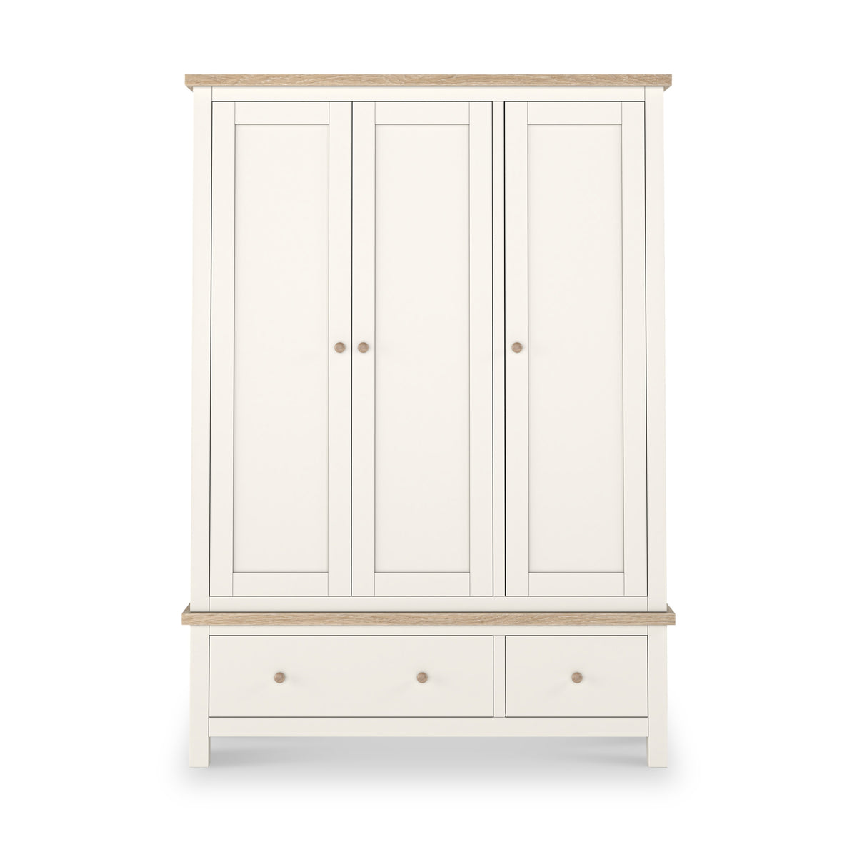 Farrow Triple Wardrobe with Drawers and wooden handles from Roseland Furniture