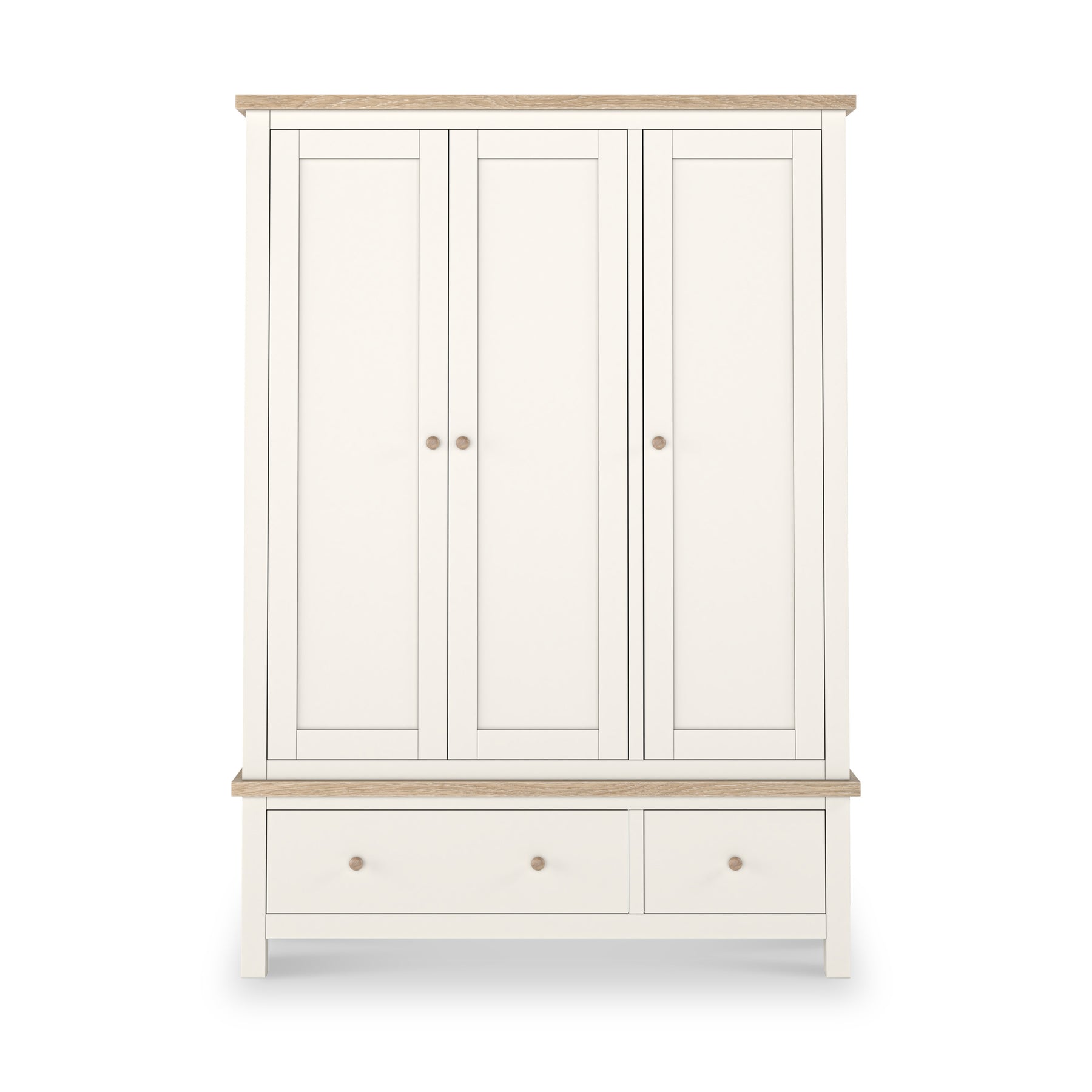 Farrow Triple Wardrobe with Drawers and wooden handles from Roseland Furniture