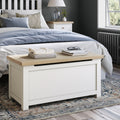 Farrow Coconut White Blanket Box with washed oak top from Roseland Furniture