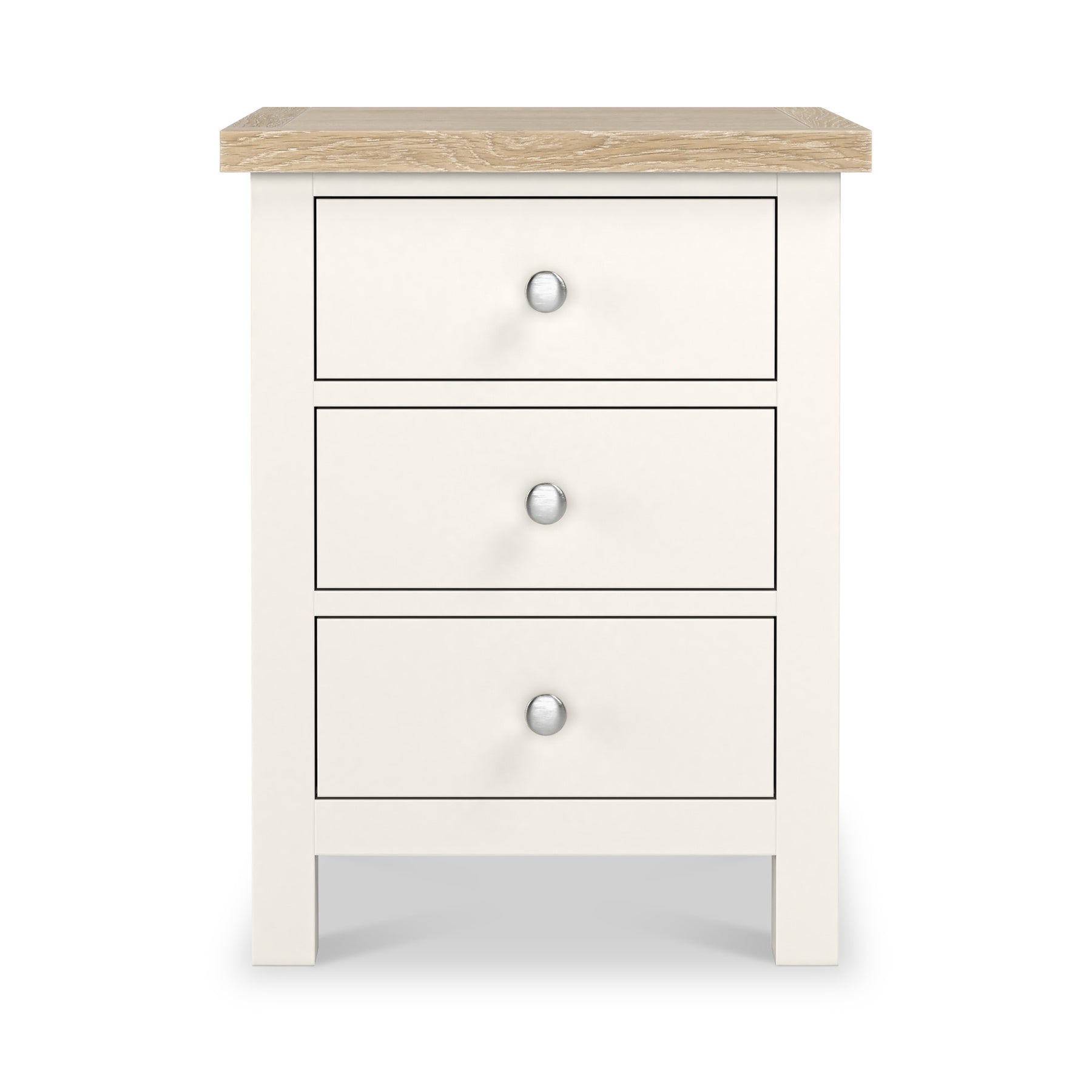 Farrow XL Coconut White Bedside Table  from Roseland Furniture - Front view with silver handles