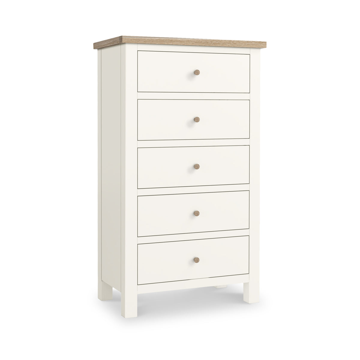 Farrow XL Coconut White 5 Drawer Tallboy Chest with wooden handles from Roseland Furniture