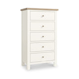 Farrow XL Coconut White 5 Drawer Tallboy Chest with wooden handles from Roseland Furniture