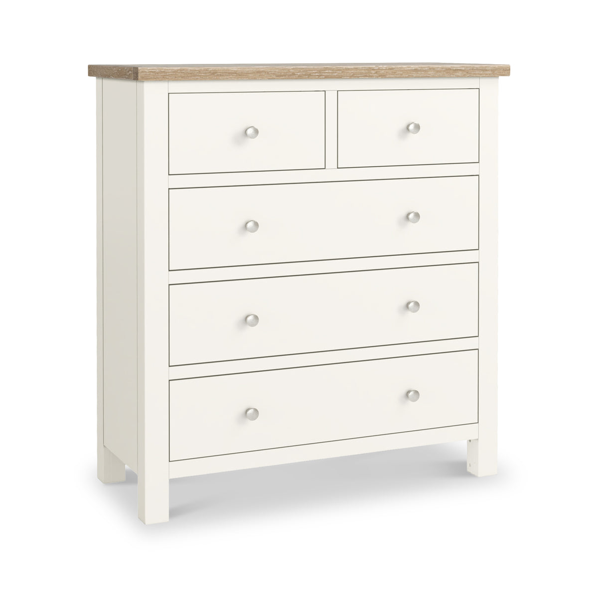 Farrow XL Coconut White with Washed Oak Top and metal handles 2 Over 3 Chest of Drawers from Roseland Furniture
