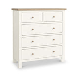 Farrow XL Coconut White with Washed Oak Top and wooden handles 2 Over 3 Chest of Drawers from Roseland Furniture
