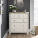 Farrow XL Coconut White with Washed Oak Top and wooden handles 2 Over 3 Chest of Drawers from Roseland Furniture