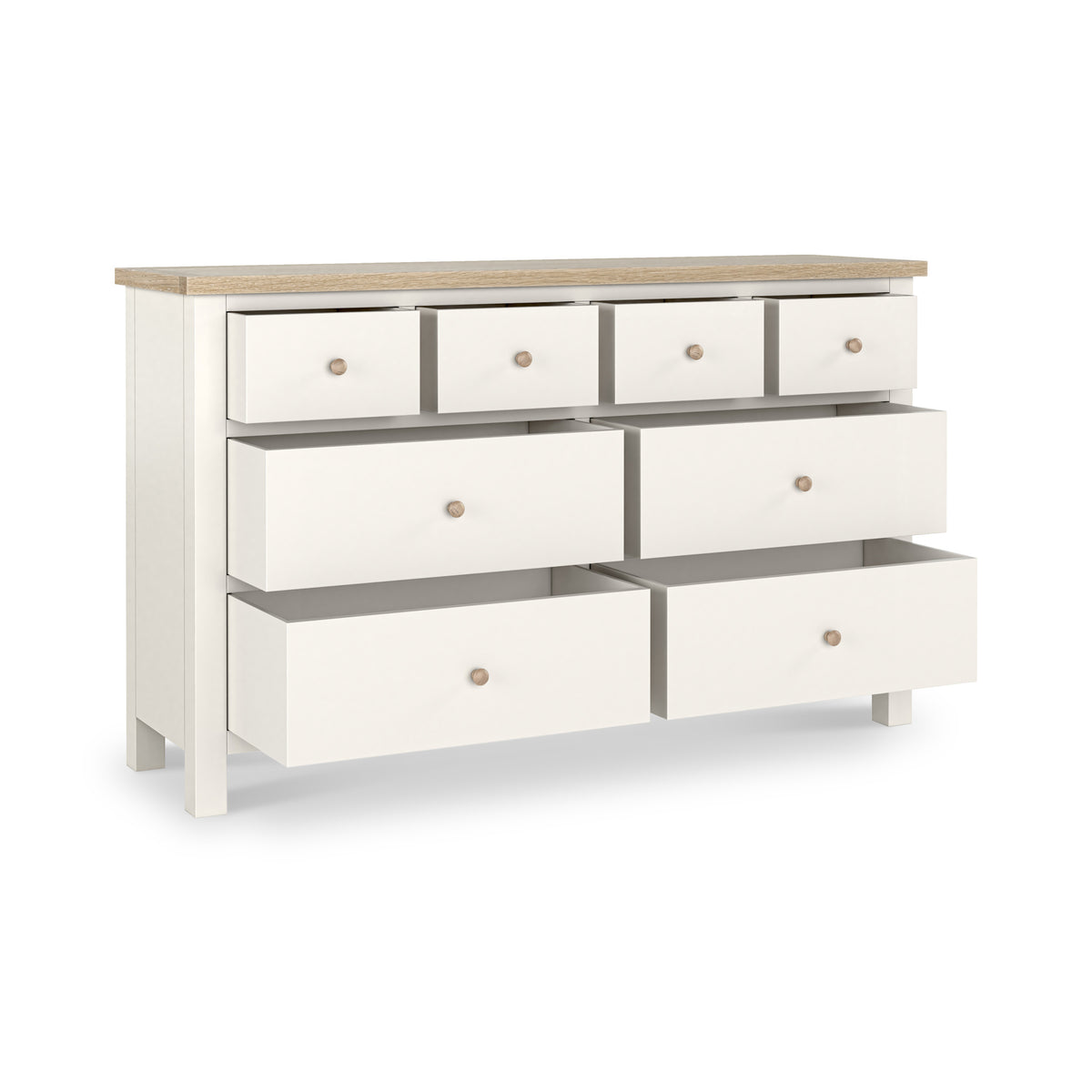Farrow XL Coconut White 8 Drawer Chest with wooden handles from Roseland Furniture