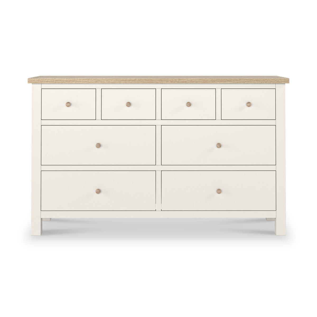 Farrow XL Coconut White 8 Drawer Chest with wooden handles from Roseland Furniture