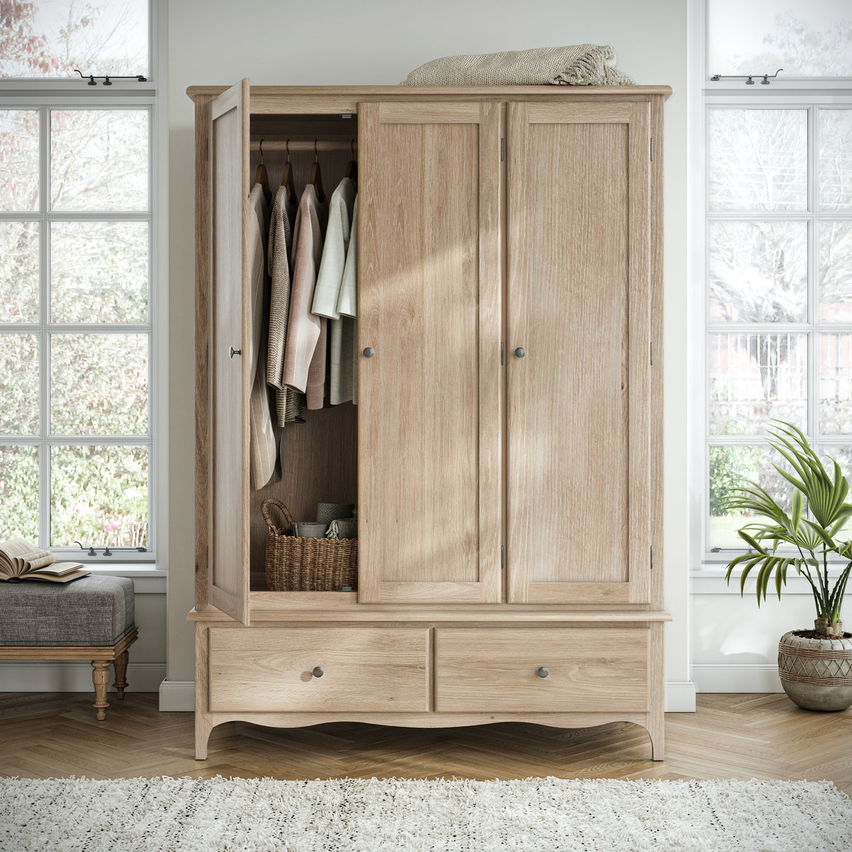 Celine Washed Oak Triple Wardrobe from Roseland Furniture
