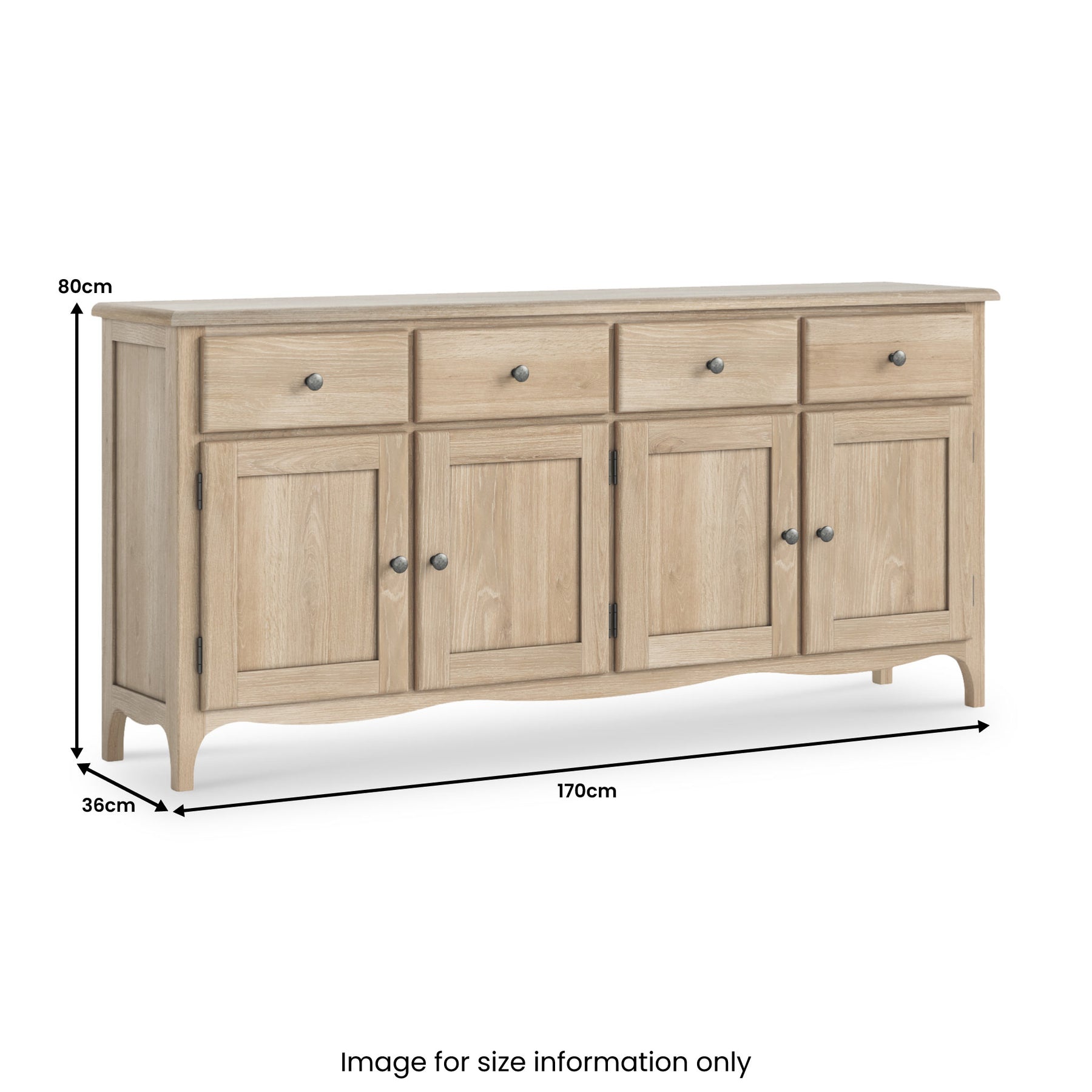 Celine Washed Oak Extra Large Sideboard dimensions