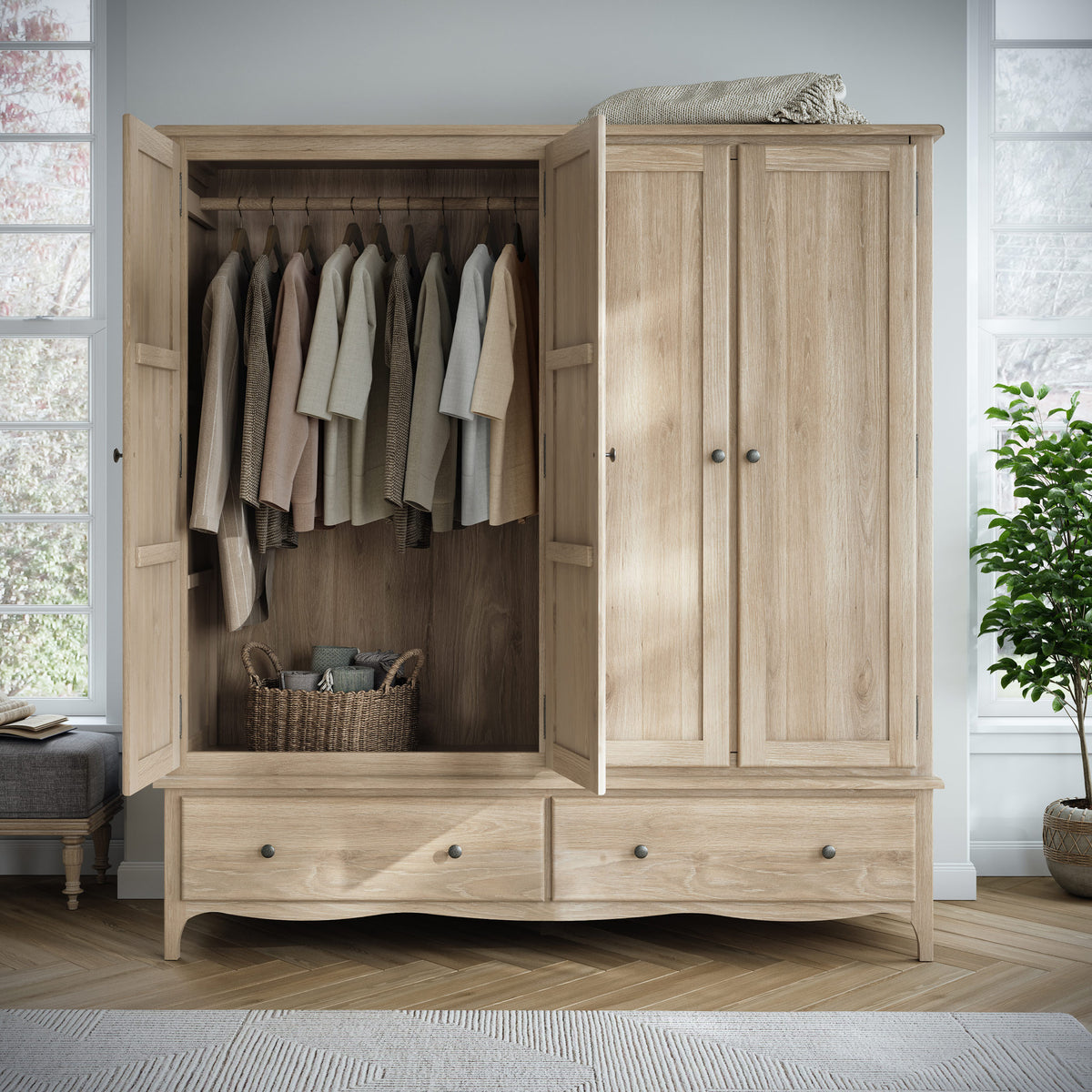 Celine Washed Oak 4 Door Wardrobe from Roseland Furniture