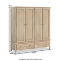 Celine Washed Oak 4 Door Wardrobe dimensions