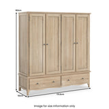 Celine Washed Oak 4 Door Wardrobe dimensions