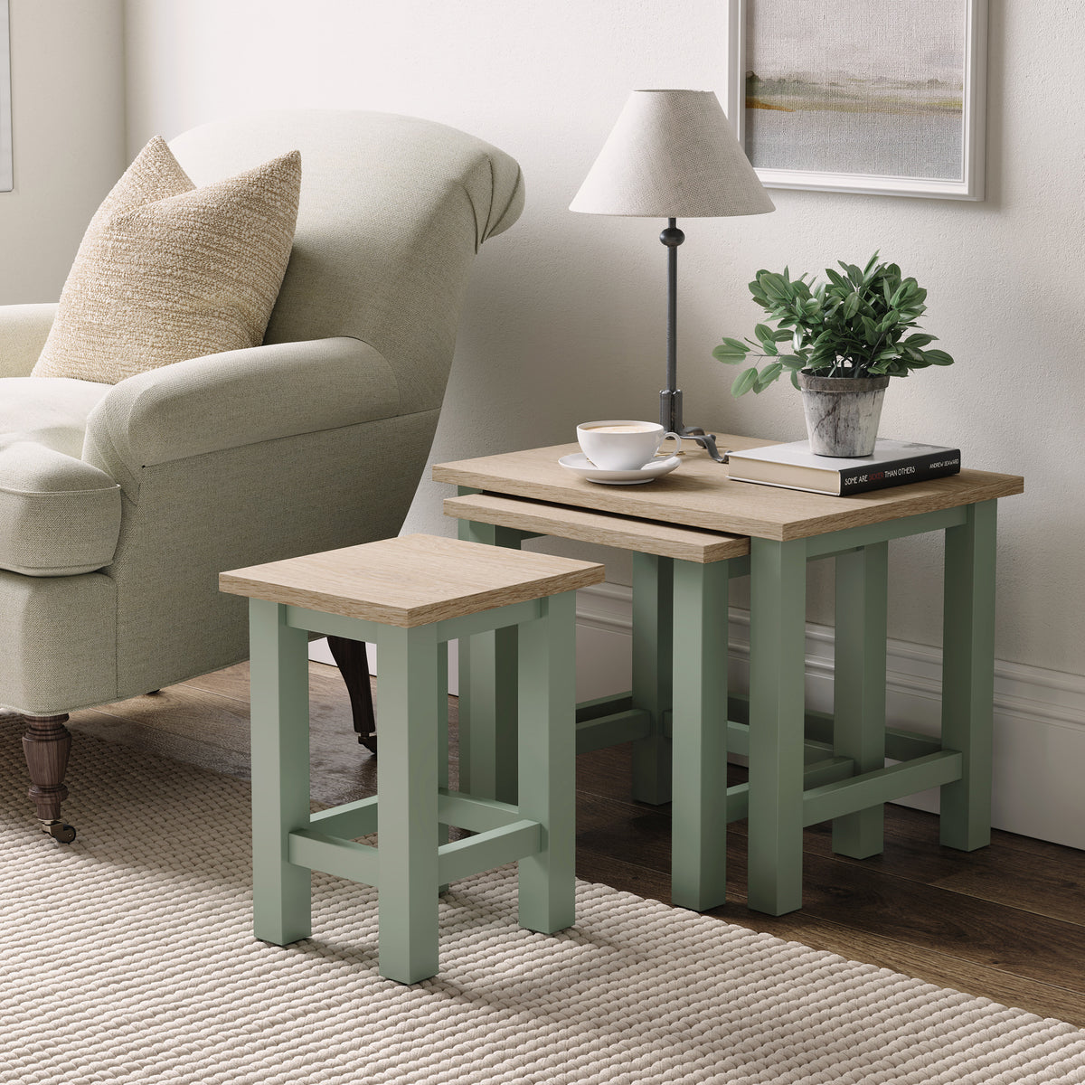 Farrow Nest of Tables Washed Oak Sage from Roseland Furniture