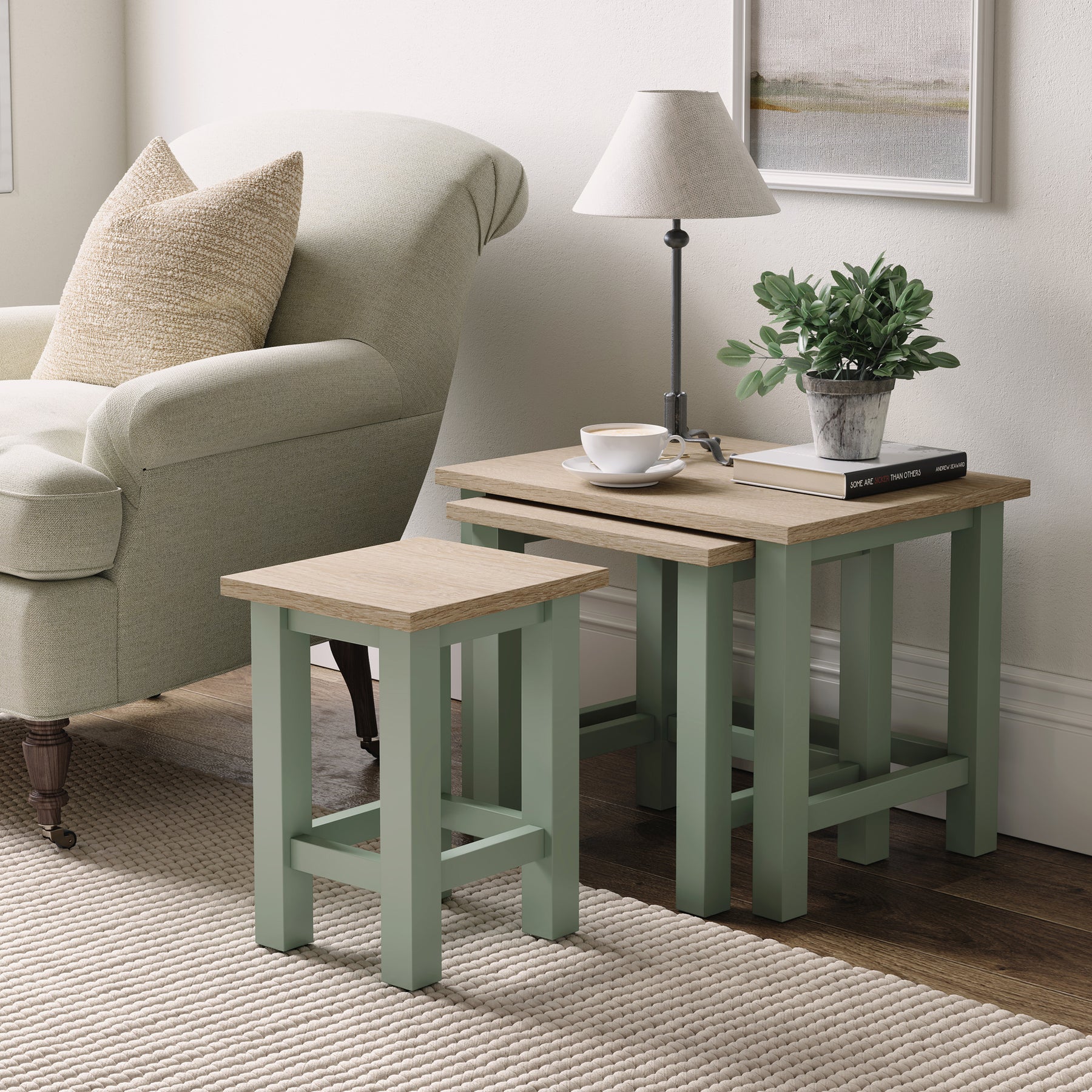 Farrow Nest of Tables Washed Oak Sage from Roseland Furniture