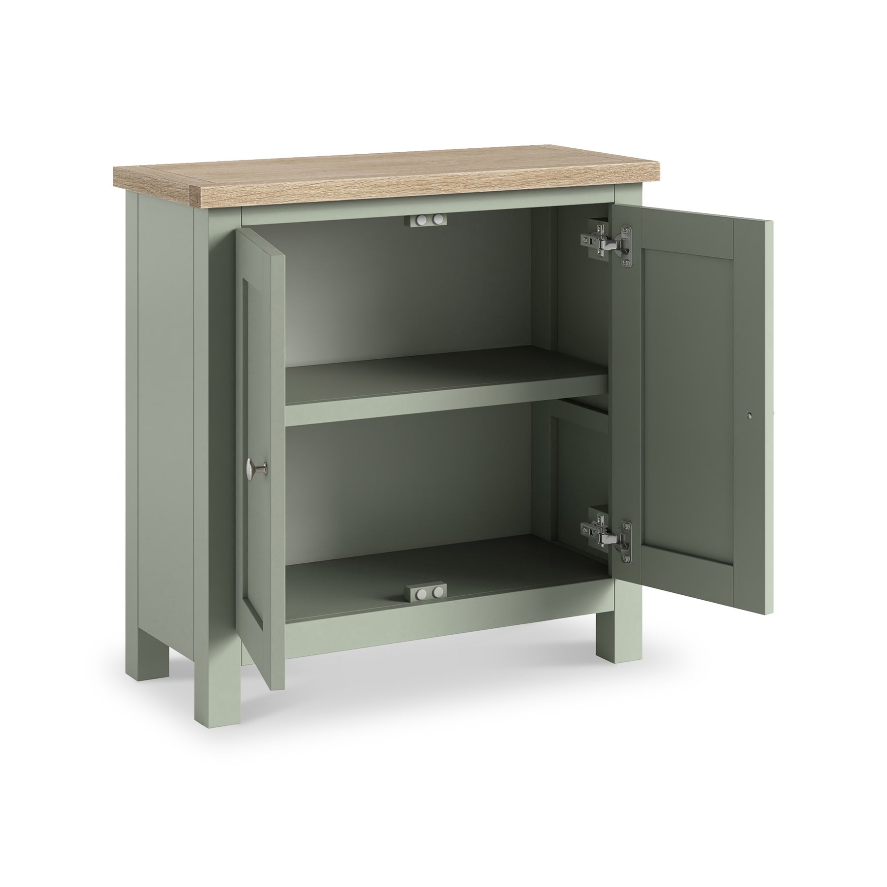 Farrow Sage Cupboard from Roseland Furniture - open cupboard