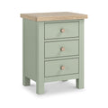 Farrow 3 Drawer Bedside Washed Oak Sage from Roseland Furniture - Angle view with wooden handles