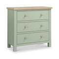 Farrow Sage 3 Drawer Chest with Washed Oak Top and wooden handles from Roseland Furniture