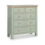 Farrow Sage with Washed Oak Top and wooden handles 2 Over 3 Chest Of Drawers from Roseland Furniture