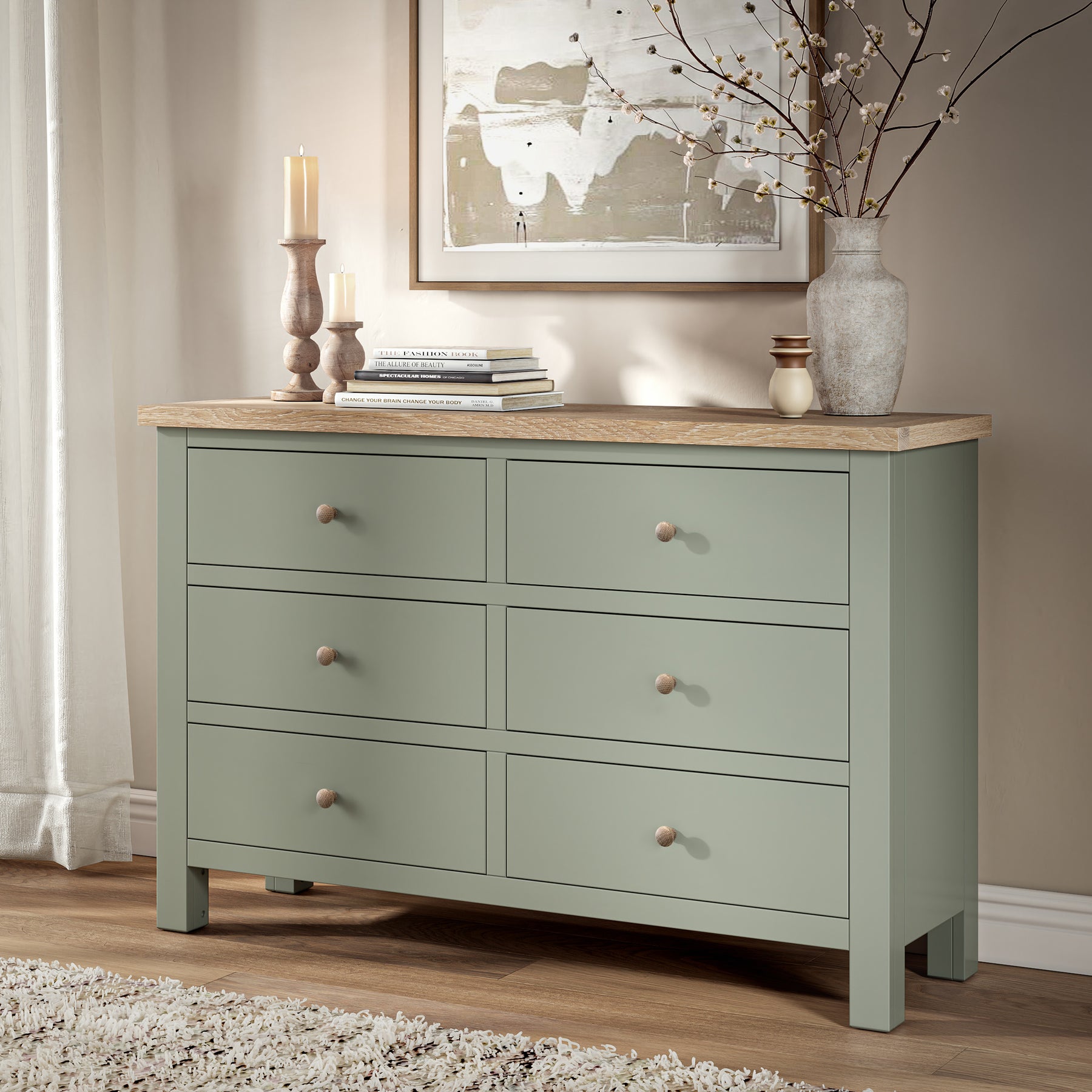 Farrow 6 Drawer Chest Washed Oak Sage from Roseland Furniture