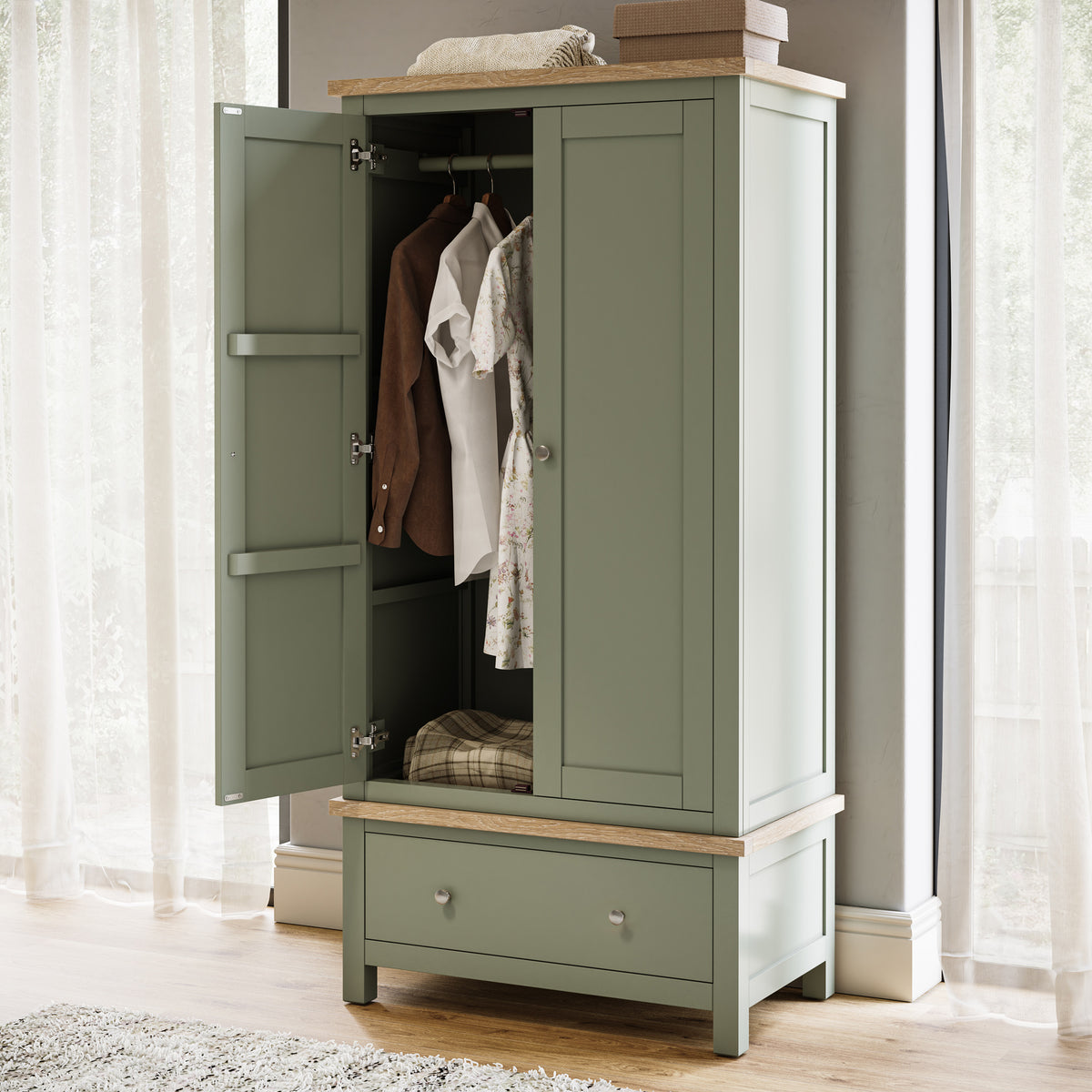 Farrow Gents Wardrobe Washed Oak Sage from Roseland Furniture