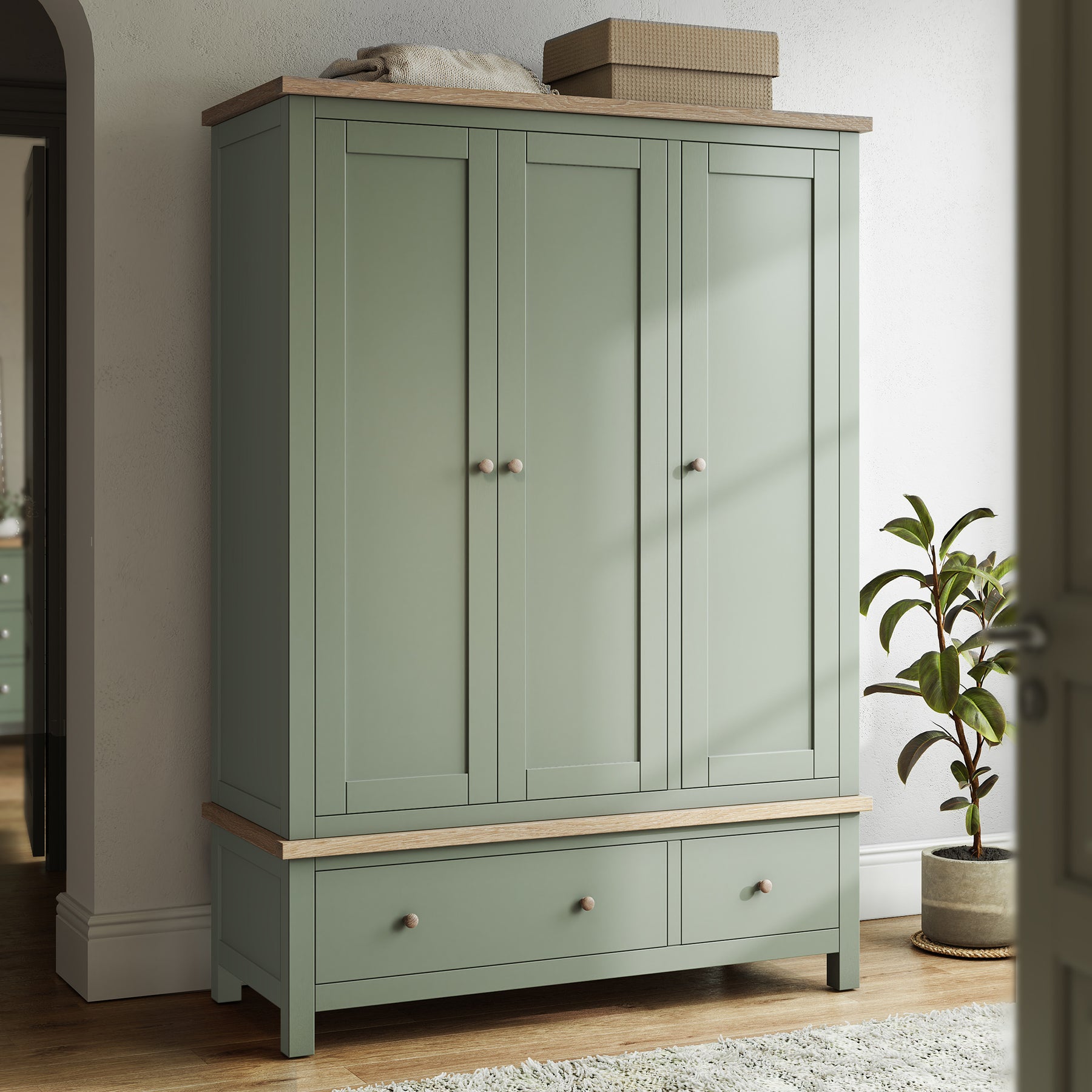 Farrow Triple Wardrobe Washed Oak Sage from Roseland Furniture