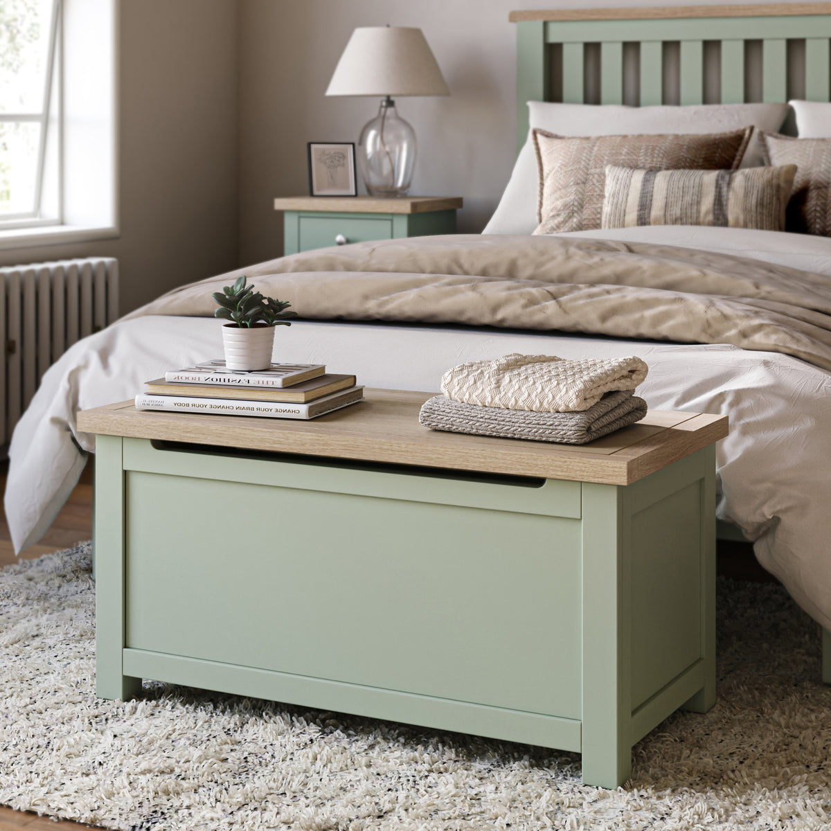 Farrow Blanket Box Washed Oak Sage from Roseland Furniture