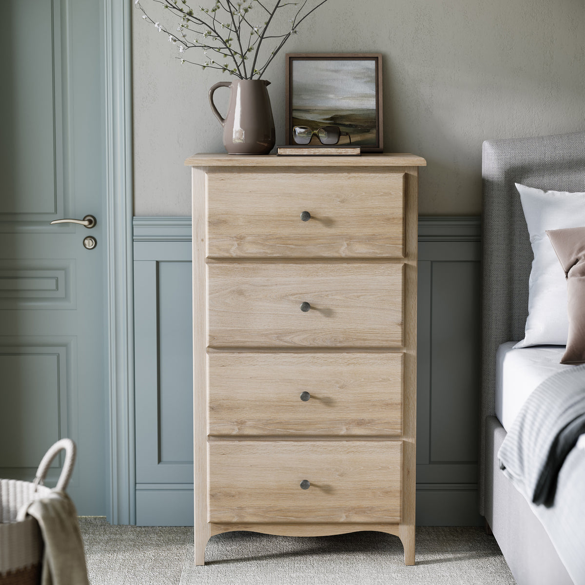 Celine Washed Oak XL 4 Drawer Tallboy Chest from Roseland Furniture